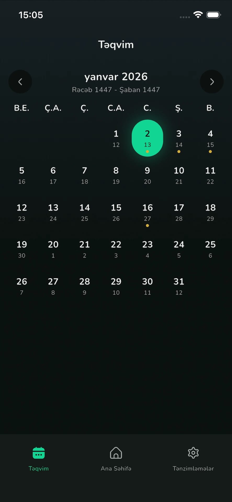 Namaz Vaxtları və Təqvim