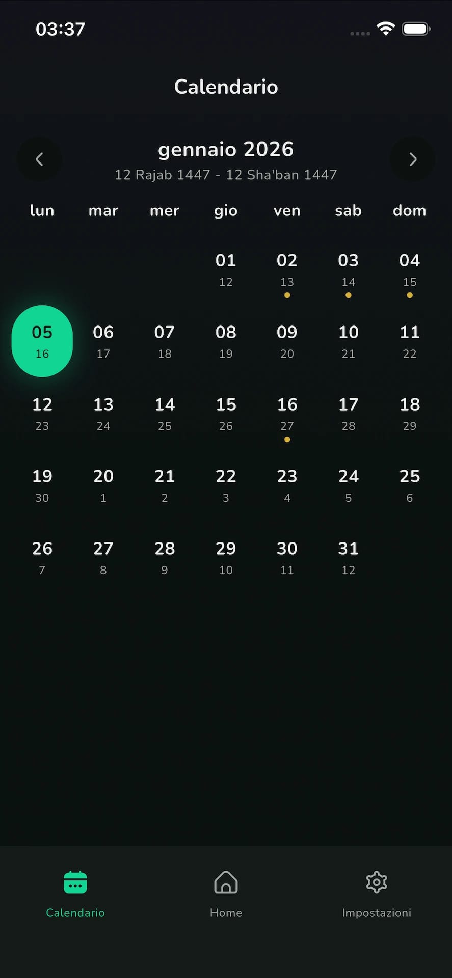 Orari di Preghiera e Calendario