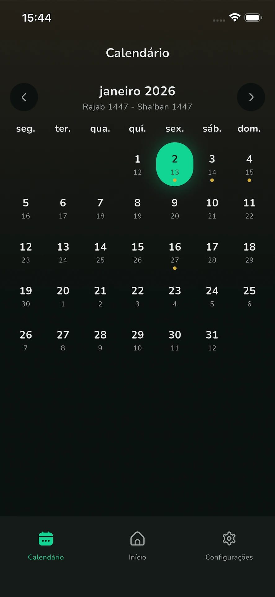Horários de Oração e Calendário
